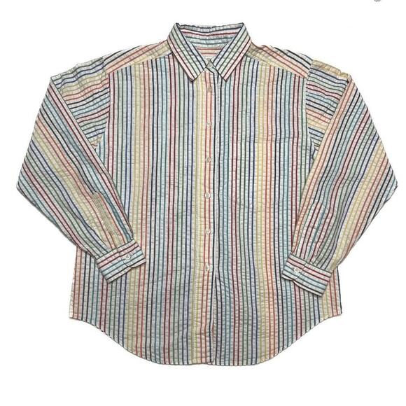 Talbots Rainbow Striped Shirt Textured Button Up Multicolor Collared Women's SP - Picture 1 of 11